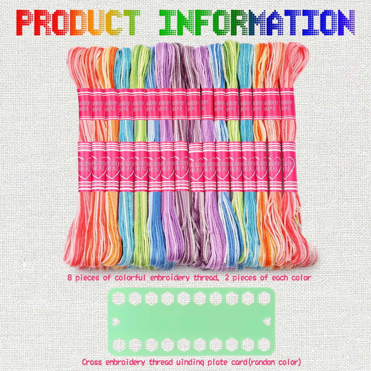 16 Skeins Colorful Series Embroidery Floss, 8m Cotton Cross Stitch Thread, Friendship Bracelet String Including Plastic Floss Bobbins, for DIY Making, Embroidery Crafts Dercuy