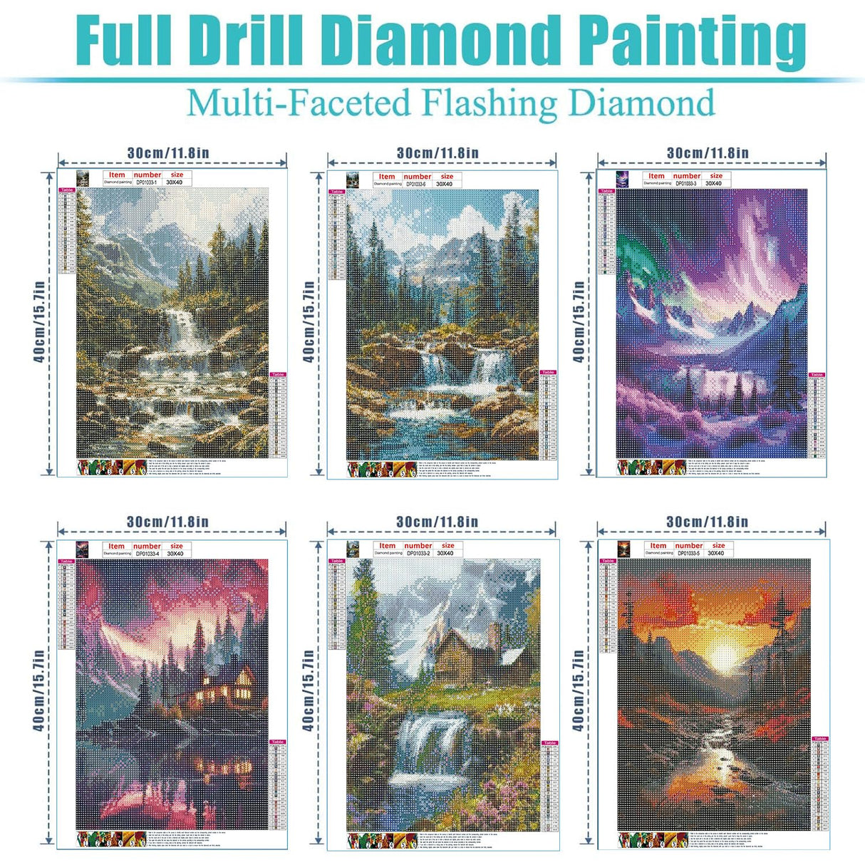 GOUOYANA 6 Packs Landscape Diamond Art Painting Kits for Adults,Landscape Diamond Painting Kits for Beginners,IY Full Rhinestone 5D Diamond dots (Gemstone Craft), Home Wall Decoration 12x16inch GOUOYANA