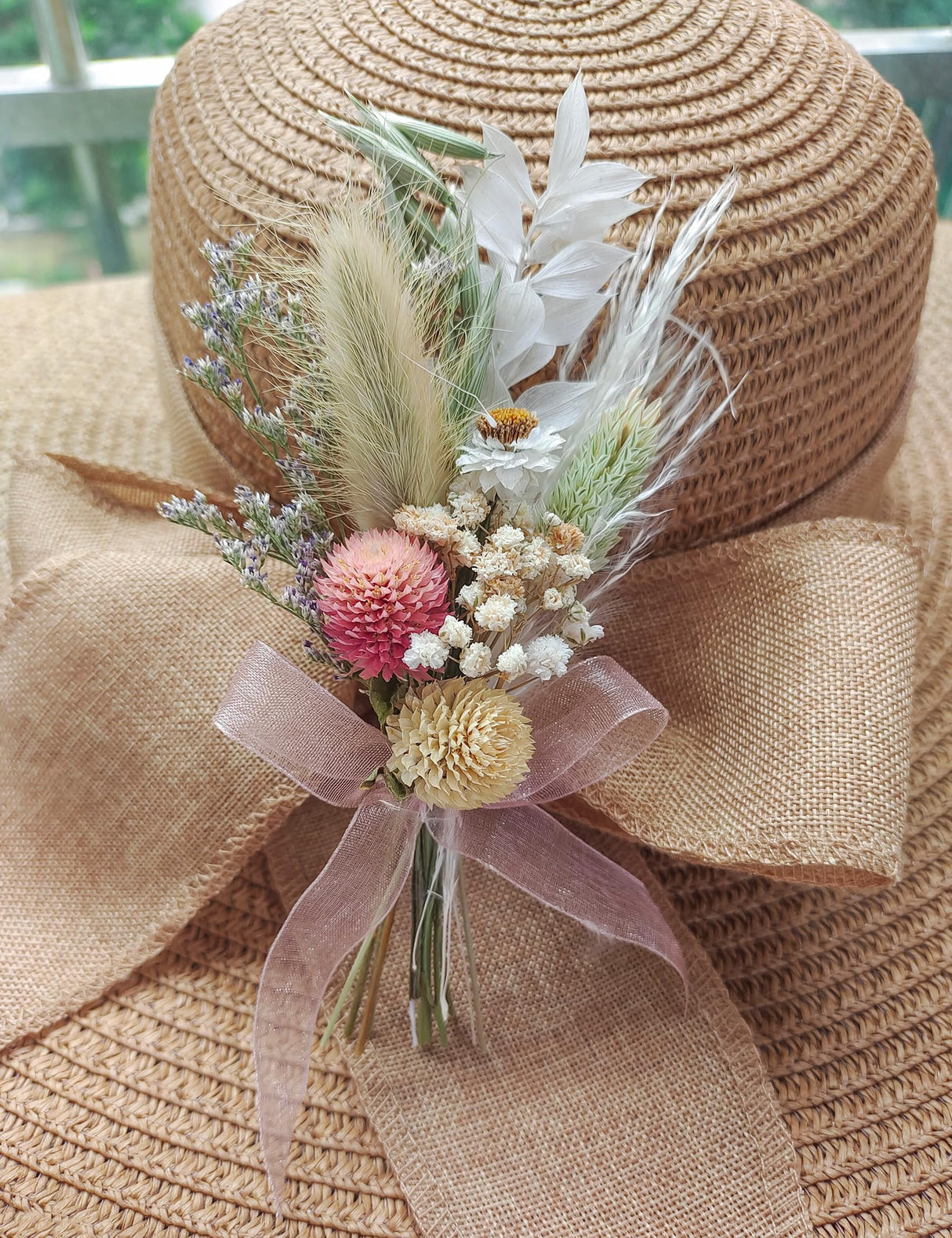 Mini Dried Flower Bouquet Set of 6, Small Bouquets, Bohemian Wedding Table Centerpieces Table Arrangements, Bridesmaid Flower Girl Proposal Gift Box, Birthday Cake Table Vase Decorations. (Pink) xin's convey