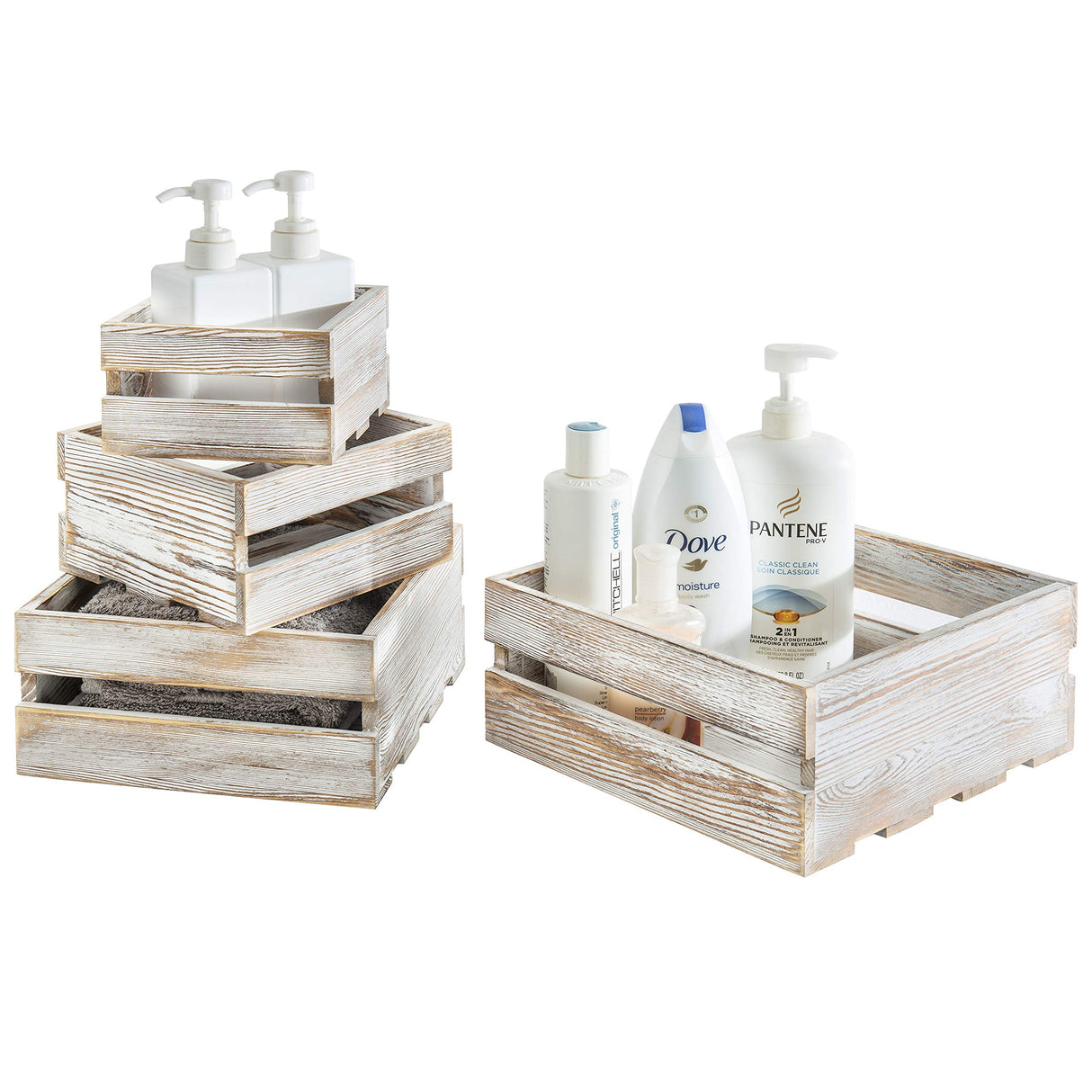 MyGift Whitewashed Wood Cupcake Stands, Decorative Dessert or Appetizer Risers, Wooden Nesting Storage Crates, Set of 4 MyGift