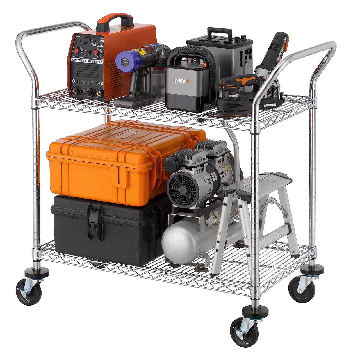 Finnhomy 2-Tier Commercial Grade Rolling Cart, Heavy Duty Utility Cart, Carts with Wheels and Handles, Kitchen Cart on Wheels, Metal Serving Cart with 500 lbs Capacity, Shelf Size 20" D x 36" W, NSF Finnhomy