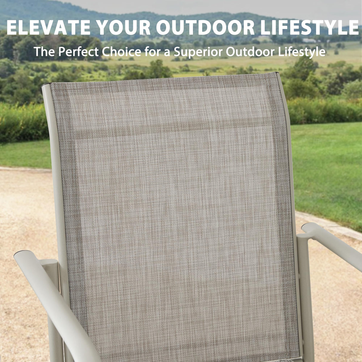 Seekverse 5-Piece Outdoor Dining Set, Round Metal Table with 4 Grey Chairs, Teak Patio Table with Umbrella Hole for Garden, Yard, Patio Seekverse