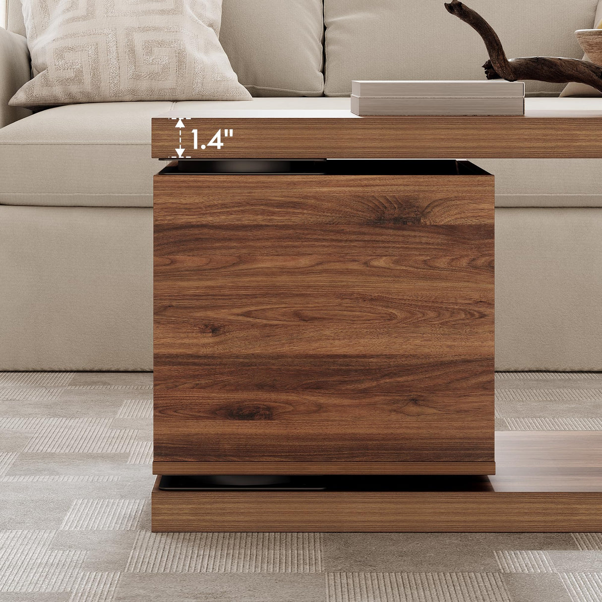 Yechen Modern Coffee Table with Hidden Storage, 1.4" Thick Long Expandable Rotating Coffee Table, Wood Rectangle Cocktail Table for Living Room,Walnut Yechen