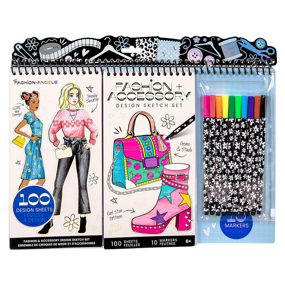 Fashion Angels Fashion & Accessory Design Sketch Set, Includes Sketch Pad with Stickers & Markers, Ultimate Fashion Design Sketch Book for Girls Fashion Angels