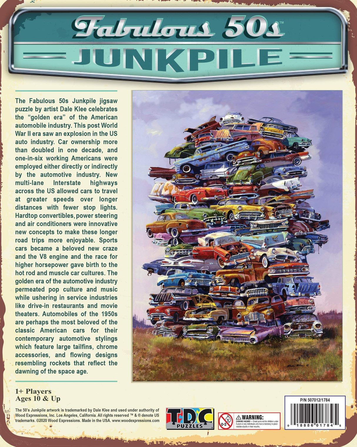 TDC Games Classic Car Puzzle Fabulous 50s Junkpile by Dale Klee, 1000 Piece Jigsaw Puzzle for Kids and Adults, 26.75 x 19.25 inches Educational Puzzles, Difficult and Challenging Classic Car Puzzle TDC Games