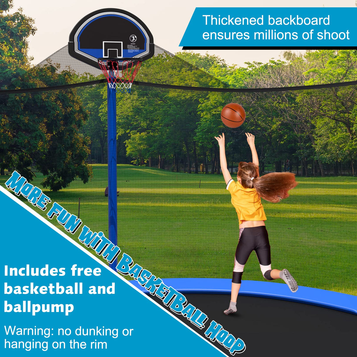 Giantex Trampoline, 12/14/15/16FT Outdoor Recreational Trampoline w/Enclosure Net, Non-Slip Ladder & Basketball Hoop, ASTM Approved, Combo Bounce Outdoor Trampoline for Adults Kids (16FT) Giantex