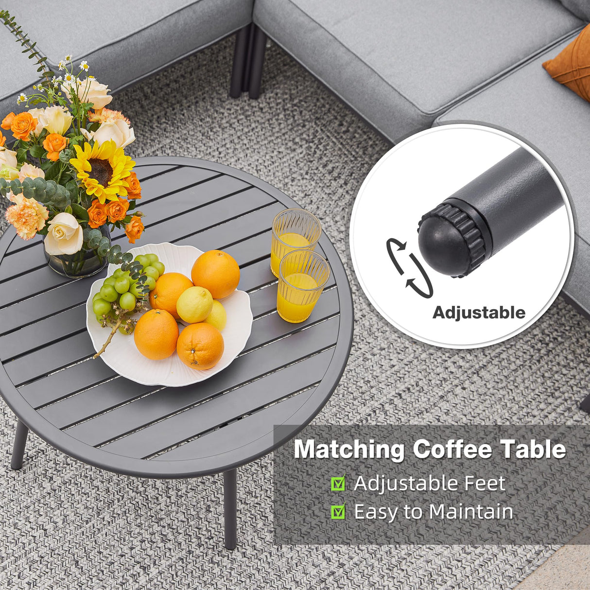 COMLAX FIELD Outdoor Patio Furniture, 6 Pieces Outdoor Sectional L-Shaped Sofa Patio Conversation Sets, Patio Furniture Set with Thick Cushions and Coffee Table for Garden, Poolside, Backyard, Grey COMLAX FIELD