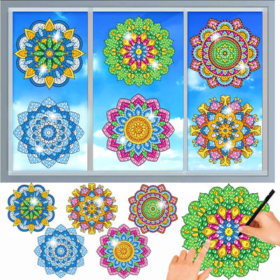 MEIEST 6 PCS Diamond Art Painting Kits for Suncatchers Mandala Art Stained Glass Window Clings, Mosaic Painting by Numbers,Window Film Static Clings 3D Decals,Art Craft Supplies (1)