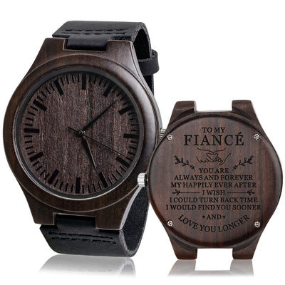 Fodiyaer Custom Engraved Wood Watch Gifts for Fiancé Husband Boyfriend Men Groomsmen Him As Personalized Anniversary Christmas Birthday Father Day Graduation Valentine's Wooden Idea