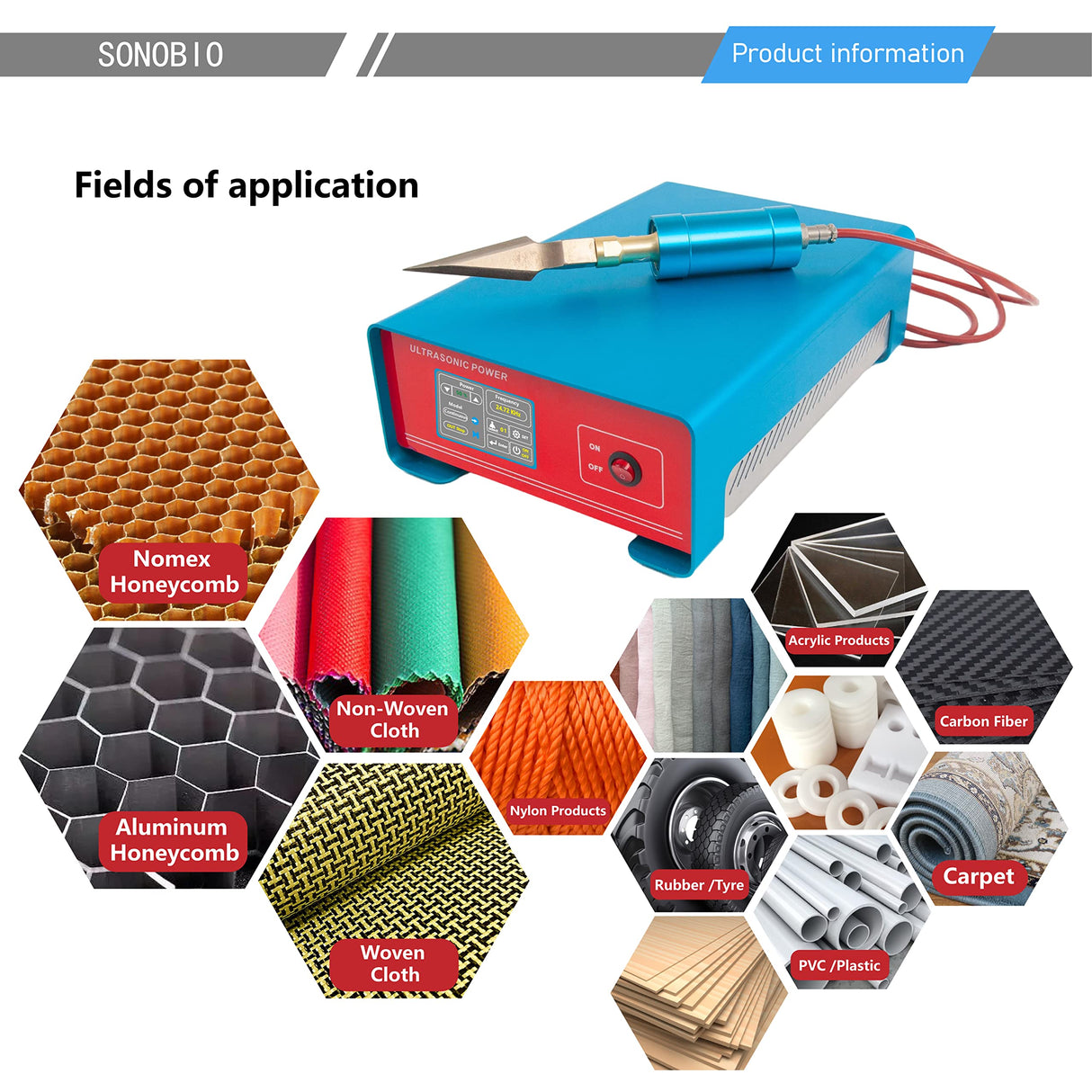 SONOBIO Ultrasonic Cutter/Ultrasonic Knife /25kHz Laboratory Industrial Ultrasound Cutting Knife Machine for Plastic & Nomex honeycomb SONOBIO