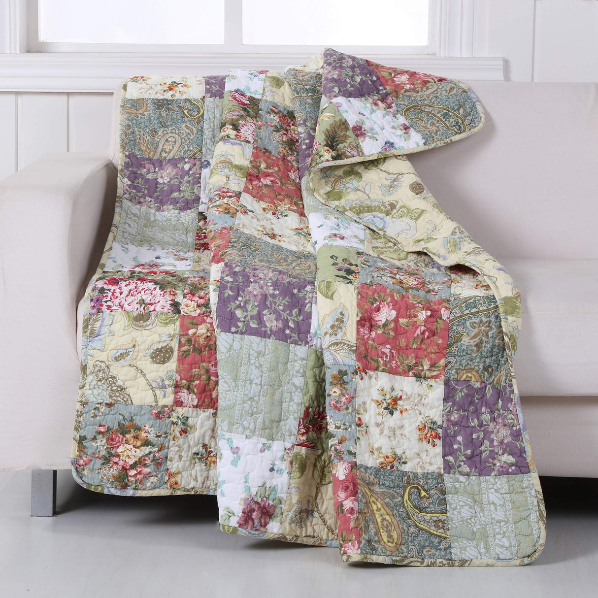 Greenland Home Blooming Prairie Quilted Patchwork Throw Greenland Home Fashions
