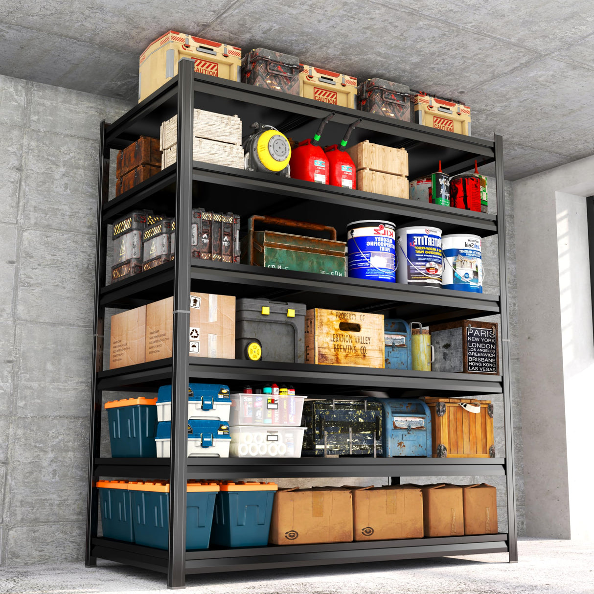 87" H Garage Shelving 3500Lbs Storage Shelves 5-Tier Adjustable Shelving Units Metal Storage Shelves Heavy Duty for Basement, Commercial, Warehouse, Industrial, Black PRESTELION