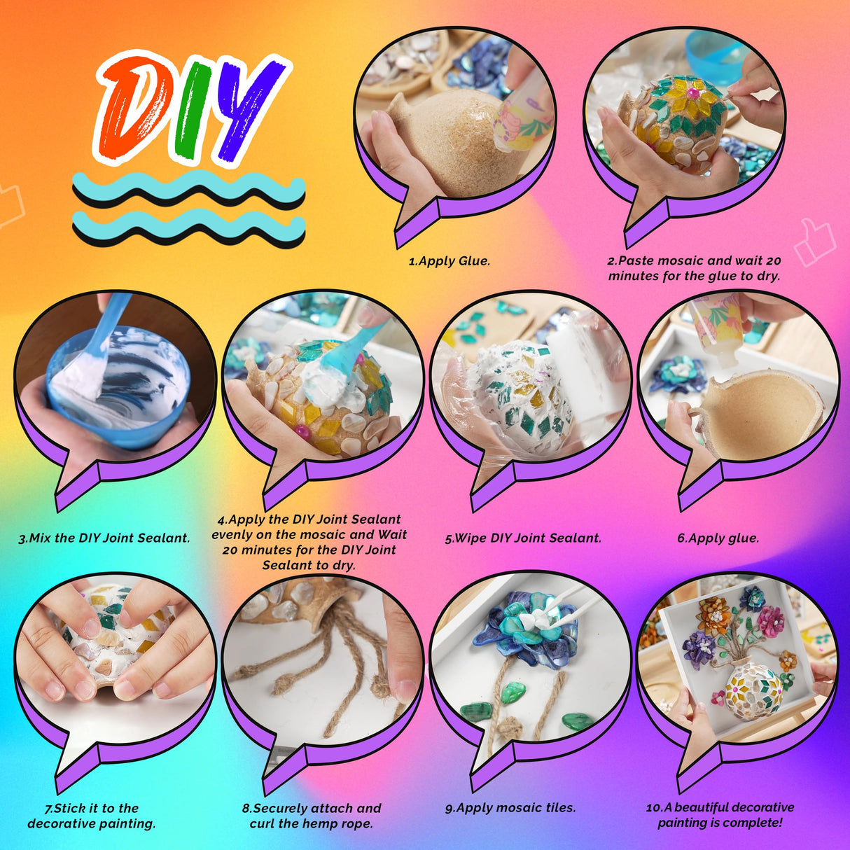 Joyclub DIY Vase Mosaic Painting Kit Mosaic Kits for Adults and Kids with Vase Flower Creativity Handmade Arts and Crafts Mosaic Making Projects Supplies Christmas Gifts Home Room Decor Joyclub