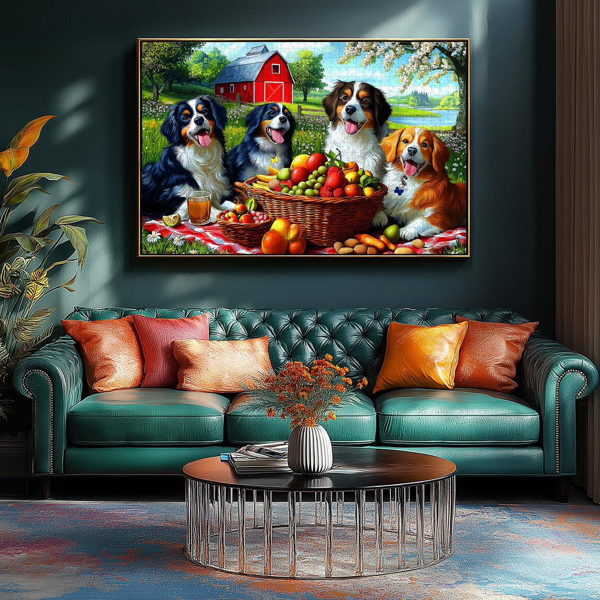 Puzzles for Adults 500 Pieces Cute Dogs Jigsaw Puzzles 500 Pieces Difficult Fun Puppy Autumn Picnic Unique Family Puzzle Challenging Games Gift for Teens Kids Adults (21"x15") MINIWAN