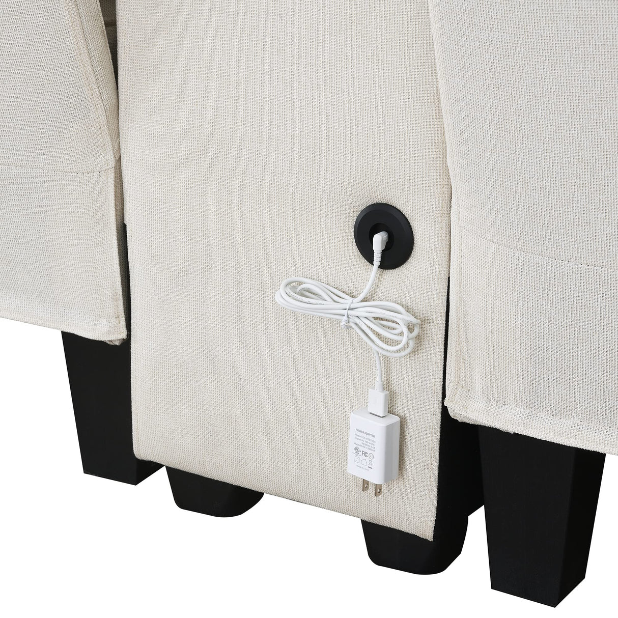 Livavege Upholstered Sectional Sofa with Console, 2 Cup Holders and 2 USB Ports & Wirelessly Charged, Modern Linen Fabric 4-Seat Couch with 4 Pillows for Living Room, Apartment, Office, 114.2inch Livavege