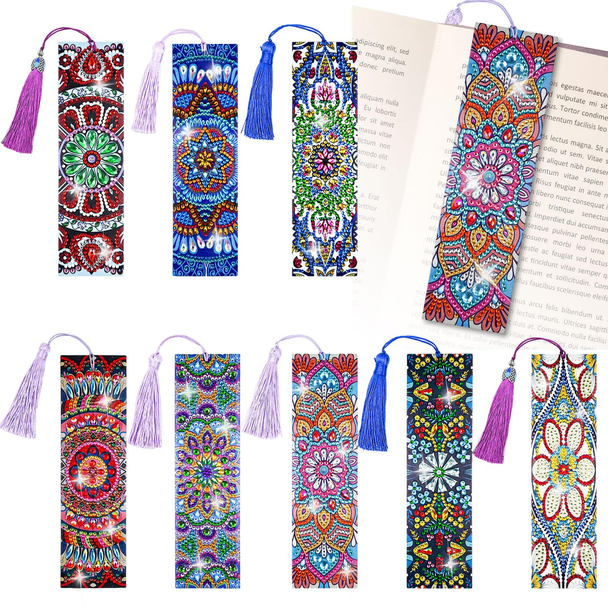 LINGFANG 8 Pcs Diamond Painting Bookmark, Leather DIY Book Makers for Adults Book Lovers, Diamond Art Beginners, Small Diamond Art Kits, Paint by Art Crafts Supplies Gift for Girls (Mandala) LINGFANG