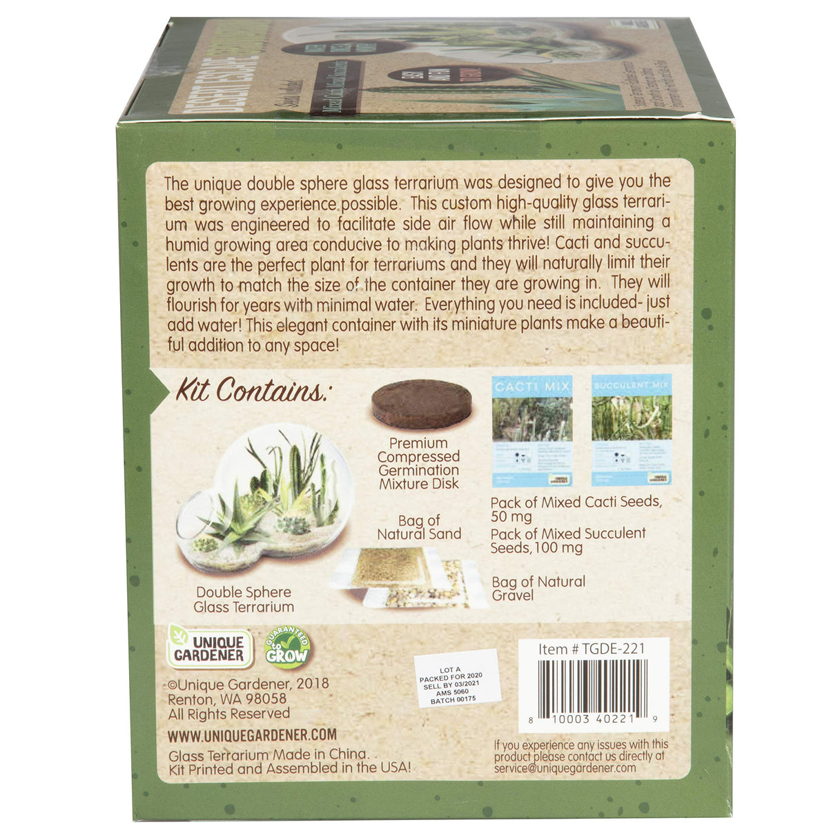 Grow Your Own Desert Escape in A Quality Glass Terrarium Starter Kit with Complete Supplies - Easy to Maintain Indoor Cacti and Succulents - Over A Dozen Desert Plants That Will Last for Years! Unique Gardener