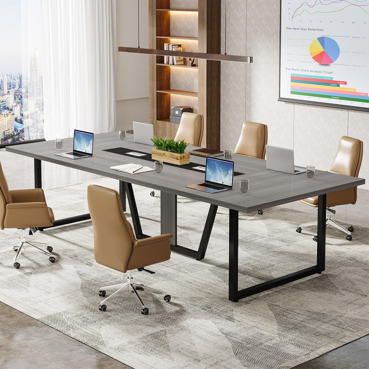Tribesigns 8FT Large Conference Table for 10 People, Industrial 94.5-Inch Meeting Table with Two Grommets, Rectangular Podcast Training Table for Home Office, Studio, Business, 2 PCS Tribesigns