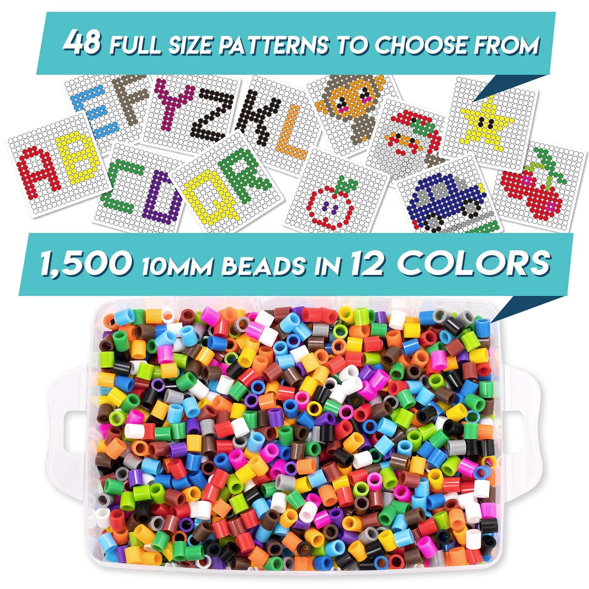 Fuse Beads kit of 1500 Large 10MM Melty Beads Perfect for Ages 4-7 with 48 Patterns and pegboard Arts and Crafts for Girls and Boys shinshin creation