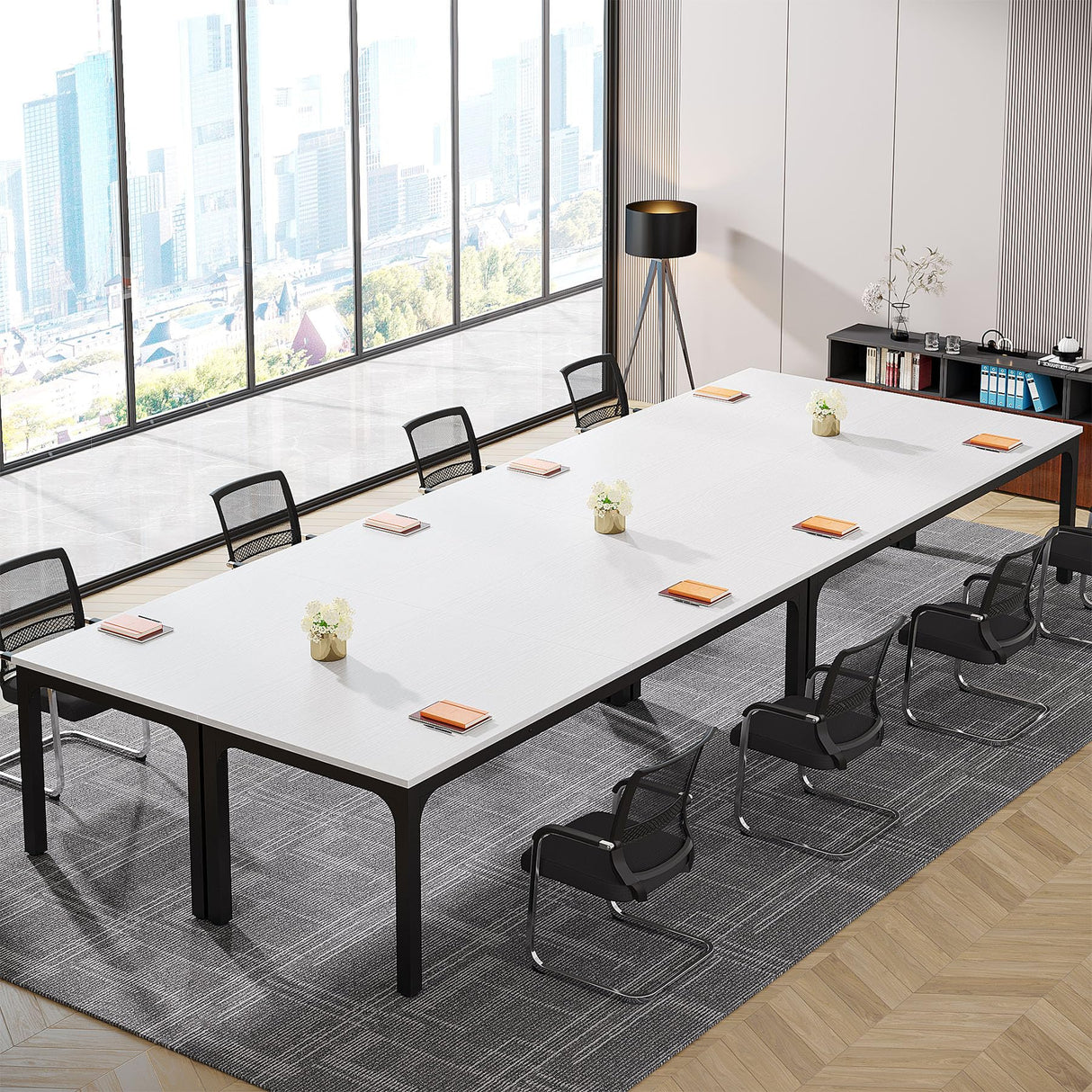 Tribesigns 78.74-Inch Conference Table Set,13FT Conference Room Table, Large Rectangle Meeting Seminar Tables Set,Long Business Tables (Chair not Included) (2, White+Black, 2 Pack) Tribesigns