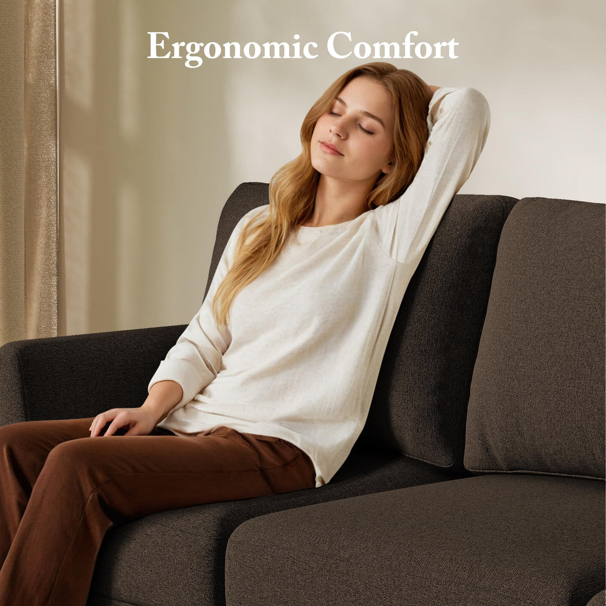 Busaurus 3 Seater Sofa Couch with Deep Seats, 89" Mid Century Modern Upholstered Sofa with Armrests, Comfy Couches for Living Room, Bedroom, Apartment and Office (Brown) Busaurus