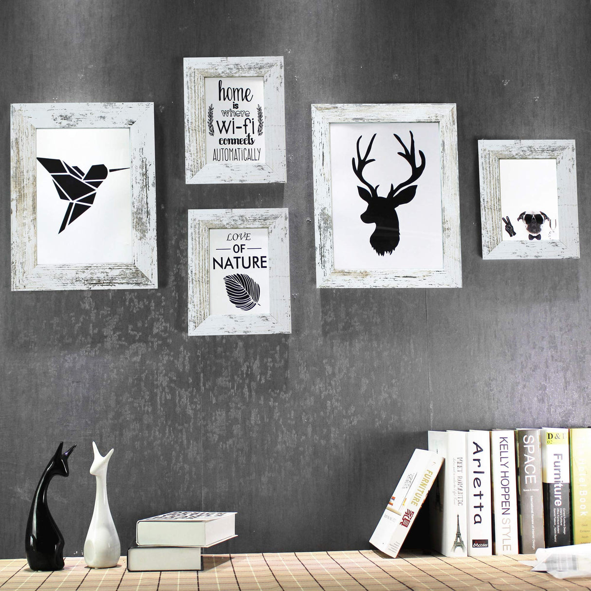 Anfoto Photo Picture Frame 8x10, White -Wood Grain Style Anfoto