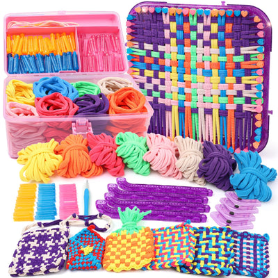Weaving Loom Kit Toys Crafts - Arts and Crafts for Kids and Adults - Great Birthday Gifts for Girls Ages 6 7 8-12 13 Years Old - Sturdy Frame Potholder Loom Making Kits Portable Box and Craft Loops