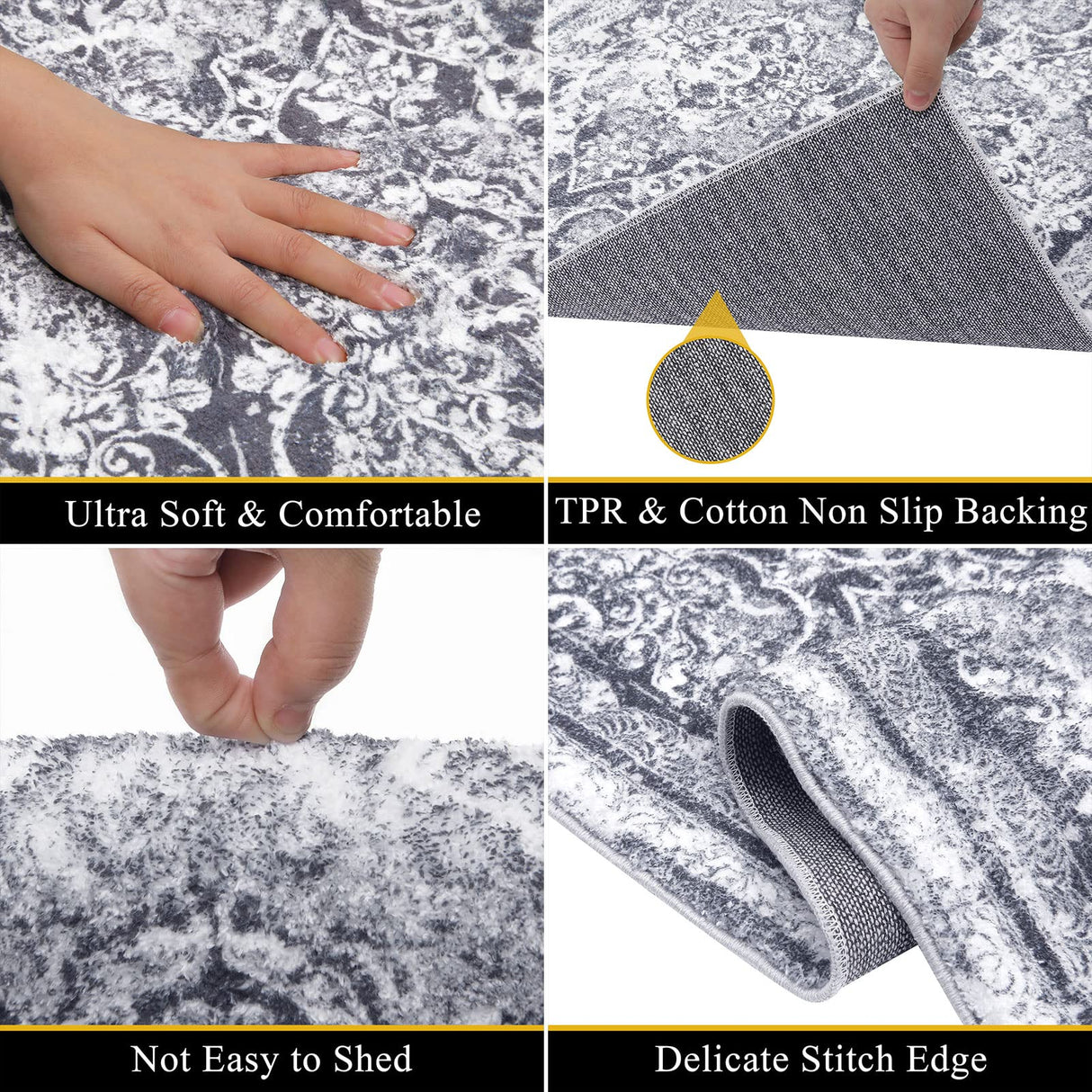 Vaukki Hallway Runner Rug, Vintage Shaggy Soft Laundry Rug Runner, Non Slip Entryway Mat, Washable Farmhouse Kitchen Area Carpet for Bathroom, and Bedroom (2' X 6', Grey) Vaukki