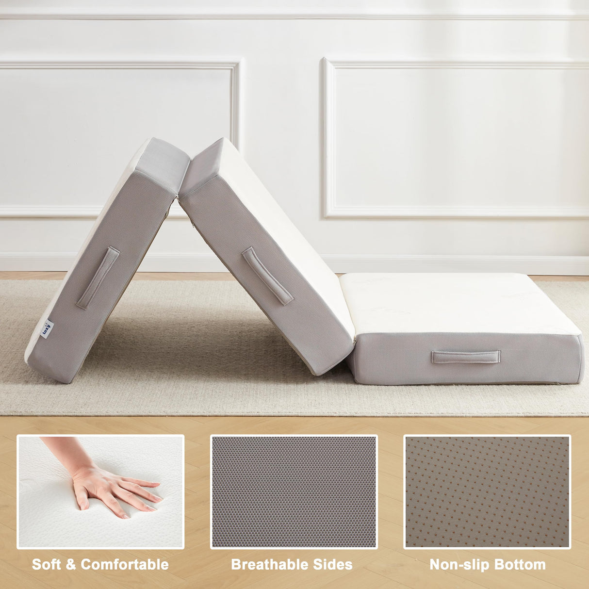 Lazyzizi Folding Mattress, 6 Inch Memory Foam Tri-fold Mattress with Breathable & Washable Bamboo Fiber Fabric Cover, Foldable Floor Mattress Guest Bed for Camping, Road Trip, Single Lazyzizi