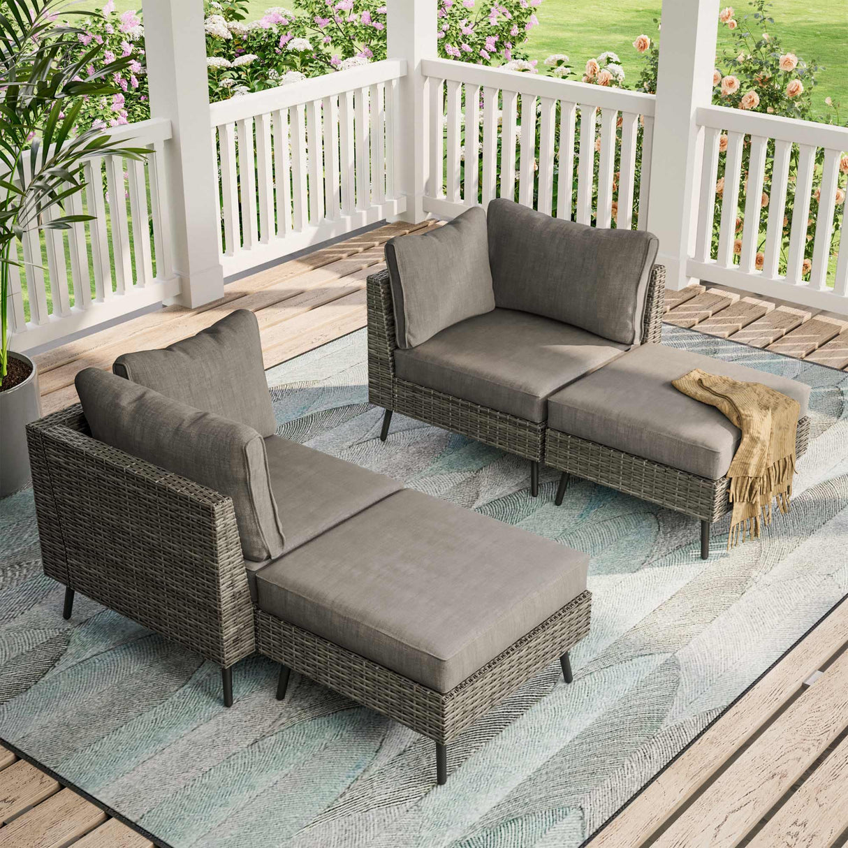 LAUSAINT HOME Outdoor Patio Furniture, 4 Piece Outdoor Sectional Sofa PE Rattan Wicker Patio Conversation Sets, All Weather Patio Furniture Set with Thick Cushions for Garden, Backyard(Grey) LAUSAINT HOME