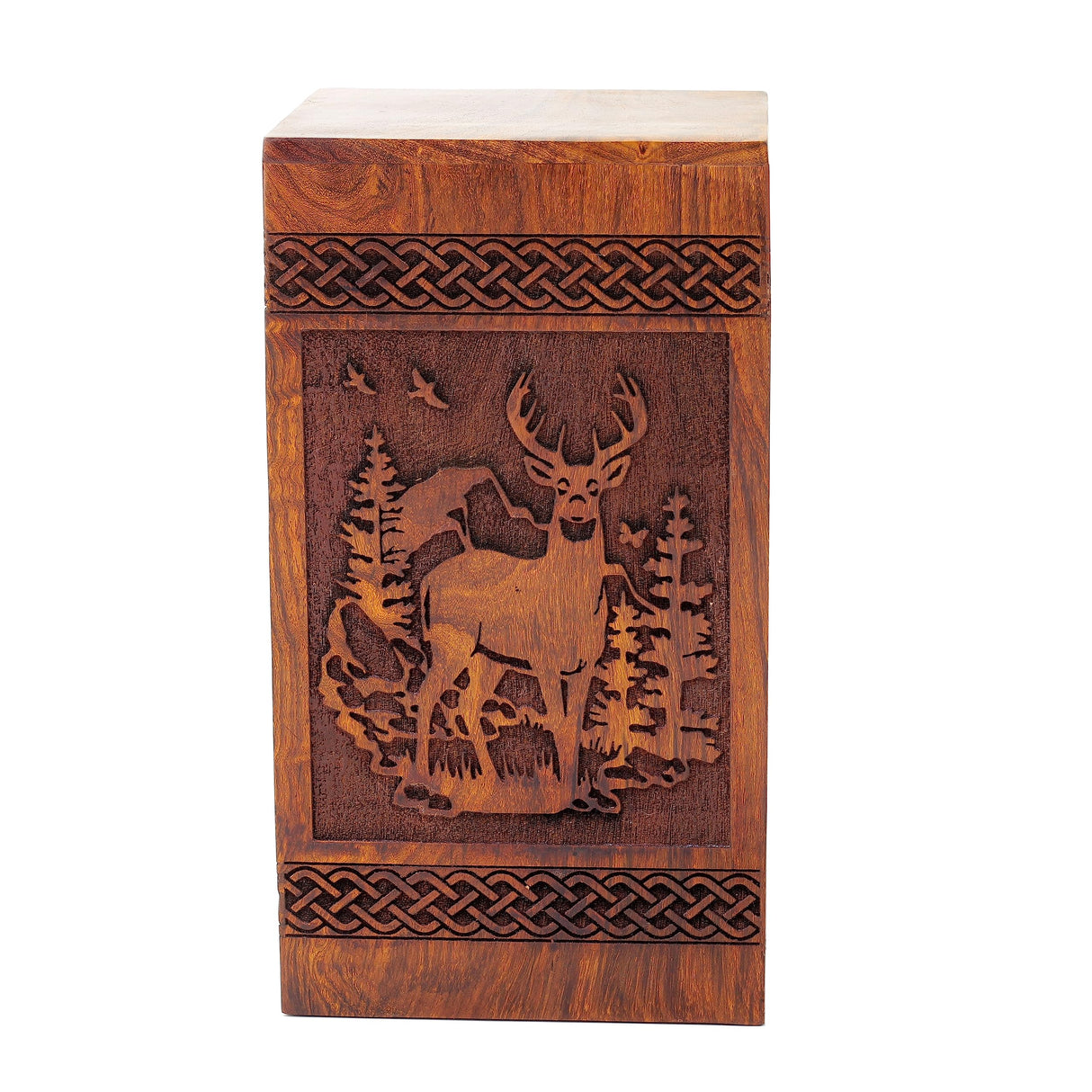 Wooden Handmade Handcrafted Laser Etching Engraved Cremation Burial & Memorial Urn for Ash Remains Storage | Adult Pet Human (Deer 1) Generic