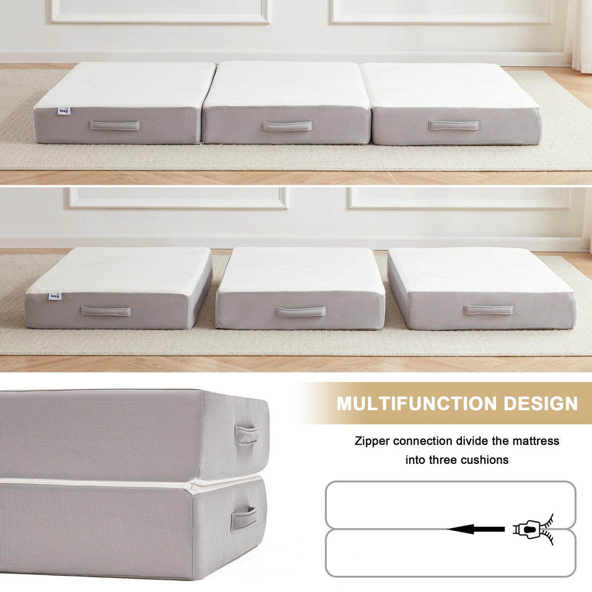 Lazyzizi Folding Mattress, 6 Inch Memory Foam Tri-fold Mattress with Breathable & Washable Bamboo Fiber Fabric Cover, Foldable Floor Mattress Guest Bed for Camping, Road Trip, Single Lazyzizi