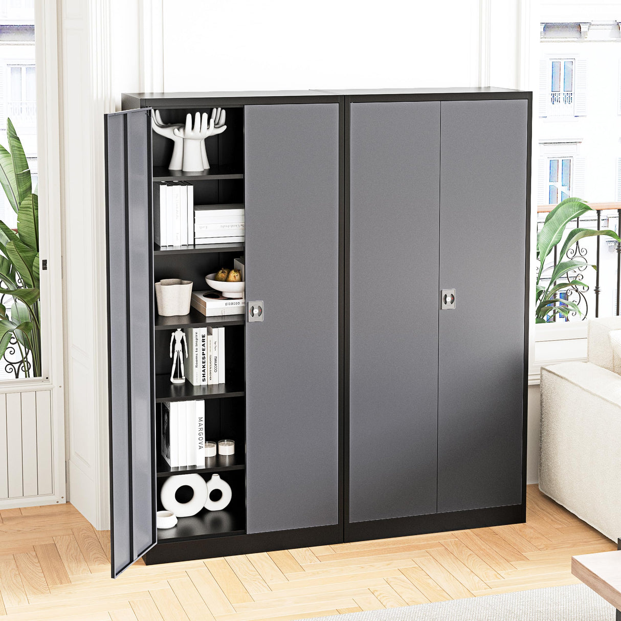 Letaya Metal Garage Storage Cabinets with Lock Door and Adjustable Shelves, Steel Tool Cabinets for Home,Office,Warehouse Organisieren (Black Grey, 72" H) Letaya