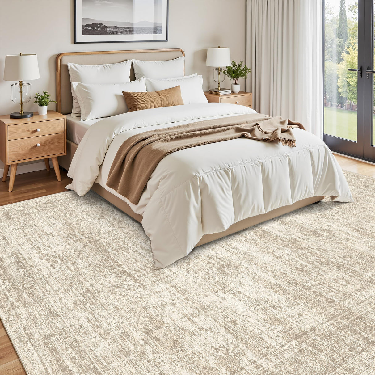 Soalmost Washable Area Rug 8x10, Large Soft Rugs for Living Room Vintage Beige Carpet 8x10 Area Rugs for Bedroom Dining Room Non-Slip Stain Resistant Under Table Rug Soalmost