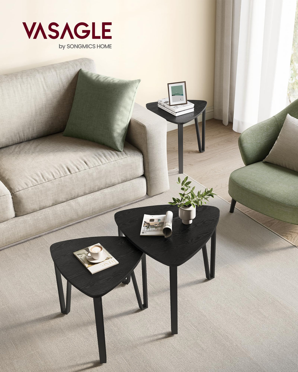 VASAGLE Nesting Coffee Tables, End Tables Set of 2 for Living Room Bedroom, Industrial Small Stacking Side Tables with Metal Frame for Couch, Charcoal Gray and Black ULET013B56 VASAGLE