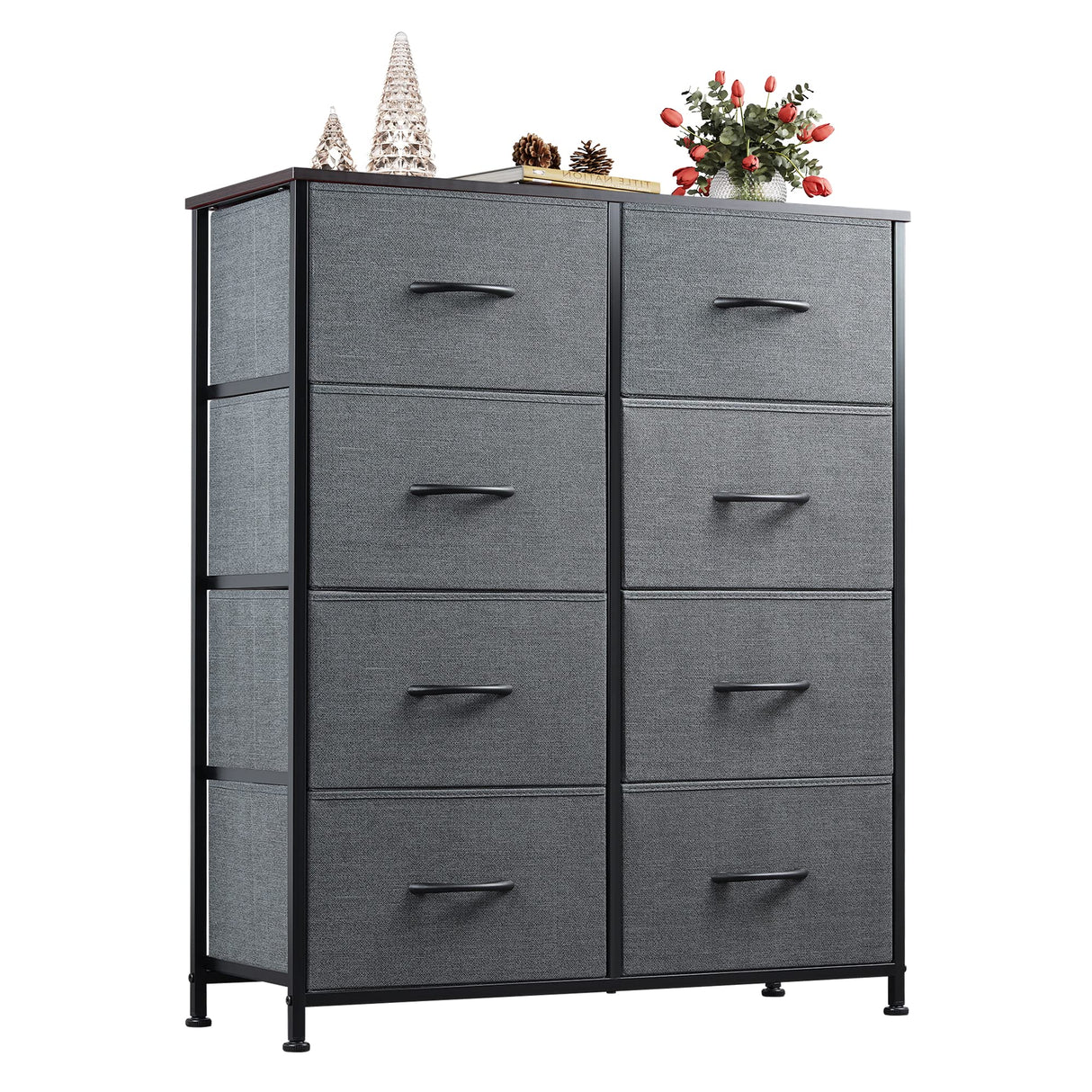 WLIVE Fabric Dresser for Bedroom, Tall Dresser with 8 Drawers, Storage Tower with Fabric Bins, Double Dresser, Chest of Drawers for Closet, Living Room, Hallway, Dark Gray WLIVE