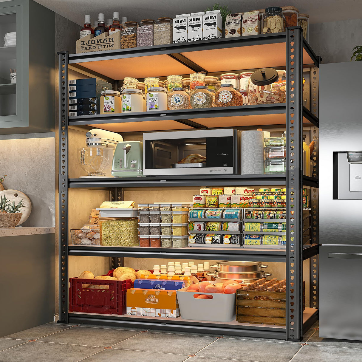 REIBII 2500LBS Garage Shelving 72''H Storage Shelves Heavy Duty Shelving 5 Tier Metal Shelves for Garage Shelves Adjustable Shelving Units and Storage for Closet Pantry Shelf, 72" H x 40" W x 20" D,2P REIBII