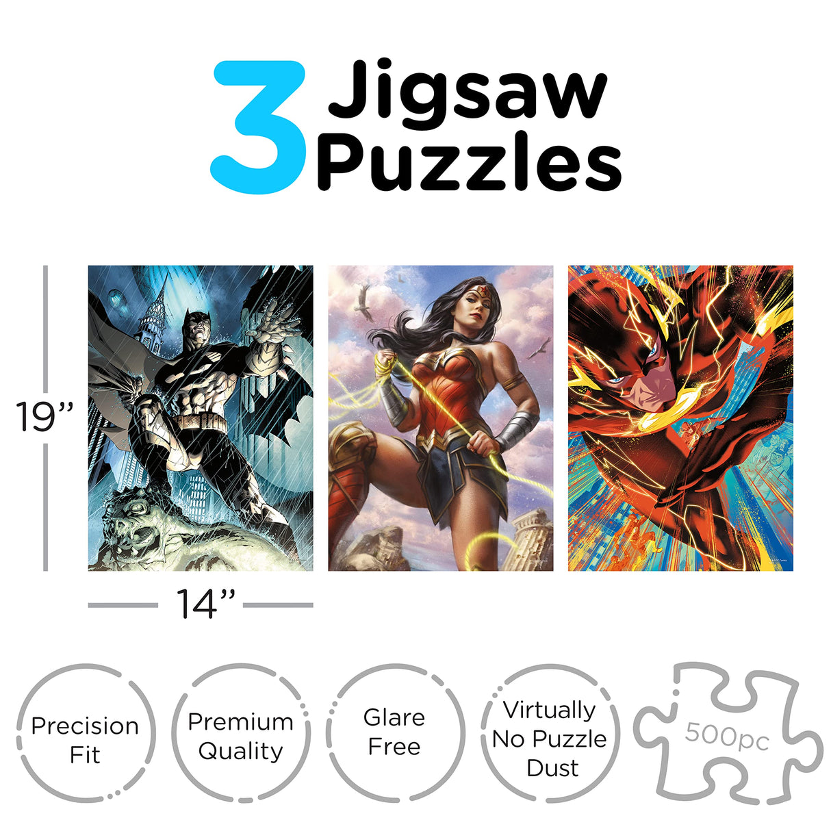AQUARIUS - DC Comics 500 Piece Jigsaw Puzzles | Set of 3 Puzzles AQUARIUS