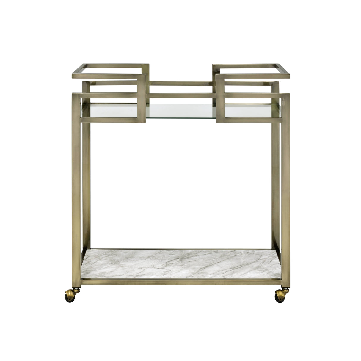 Neilo Clear Glass Faux Marble Top Serving Cart
