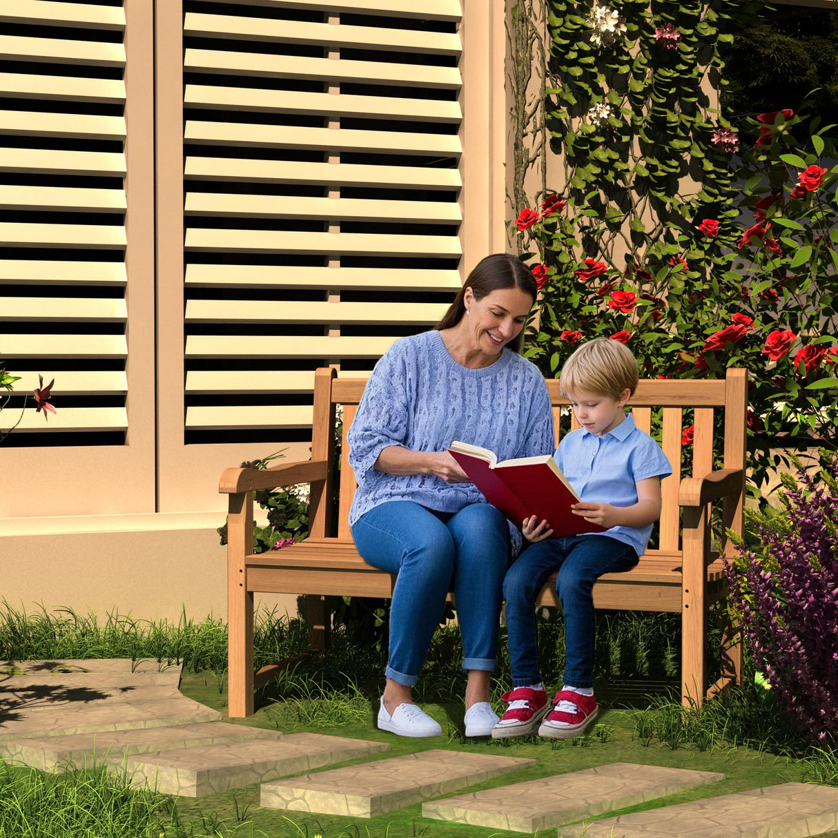 Outdoor Teak Bench, Park Bench for 2 People, Ergonomic Patio Seating, Weather-Resistant and Durable Design, Perfect for Yard, Poolside, or Porch Yardgrace