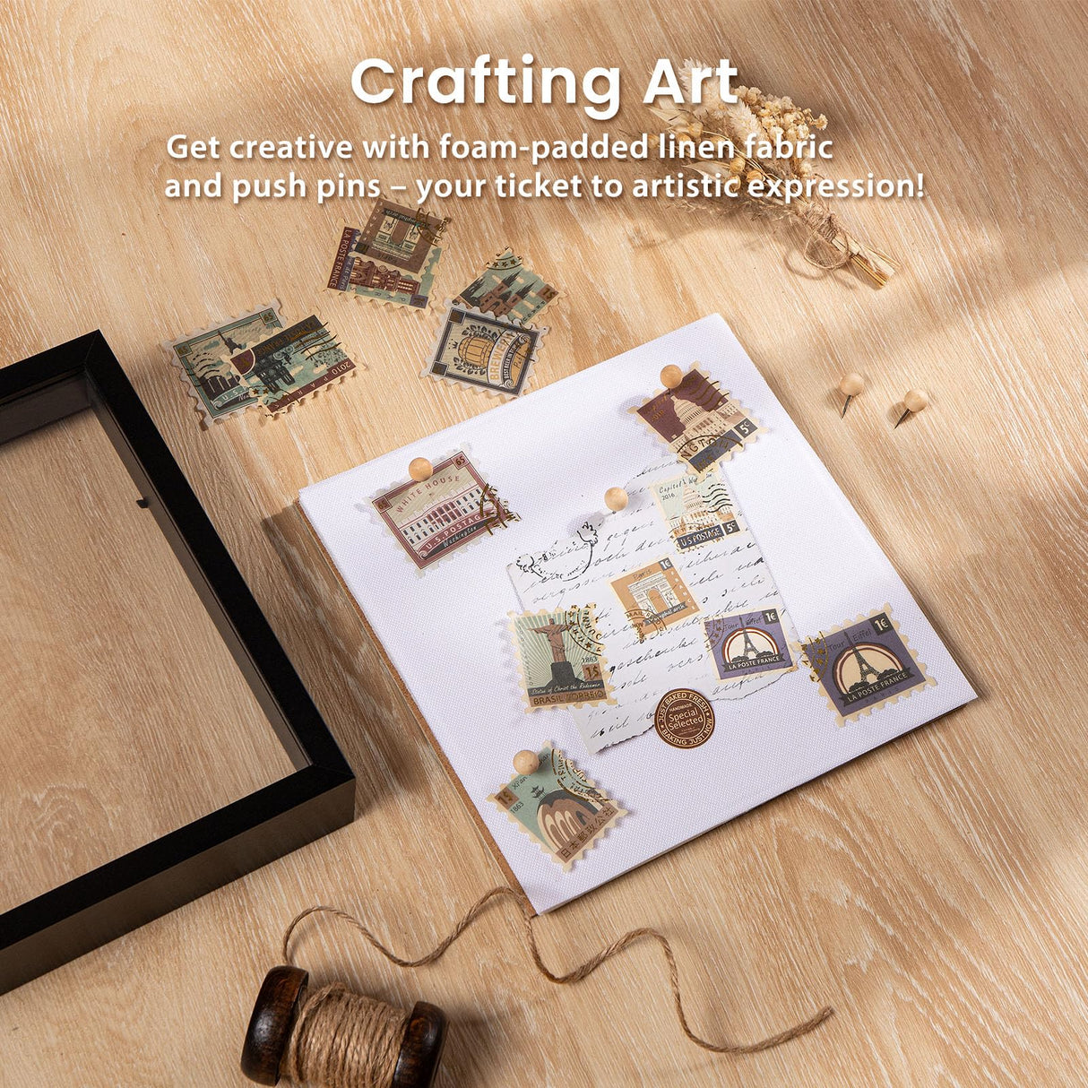 Califortree 8x8 Shadow Box Frame with Soft Linen Back - Push Pins Included, Memory Box Display Case for Flower, Tickets and 3D Items, Black Califortree