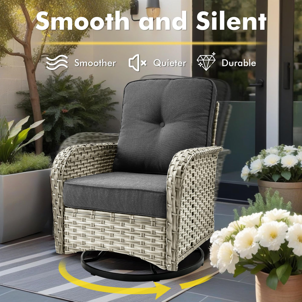 CAODOC 11-Piece Outdoor Sectional Sofa Set w/ 54" Fire Pit – L-Shaped Wicker Patio Furniture, Deep Seating & Swivel Rockers,Black CAODOC