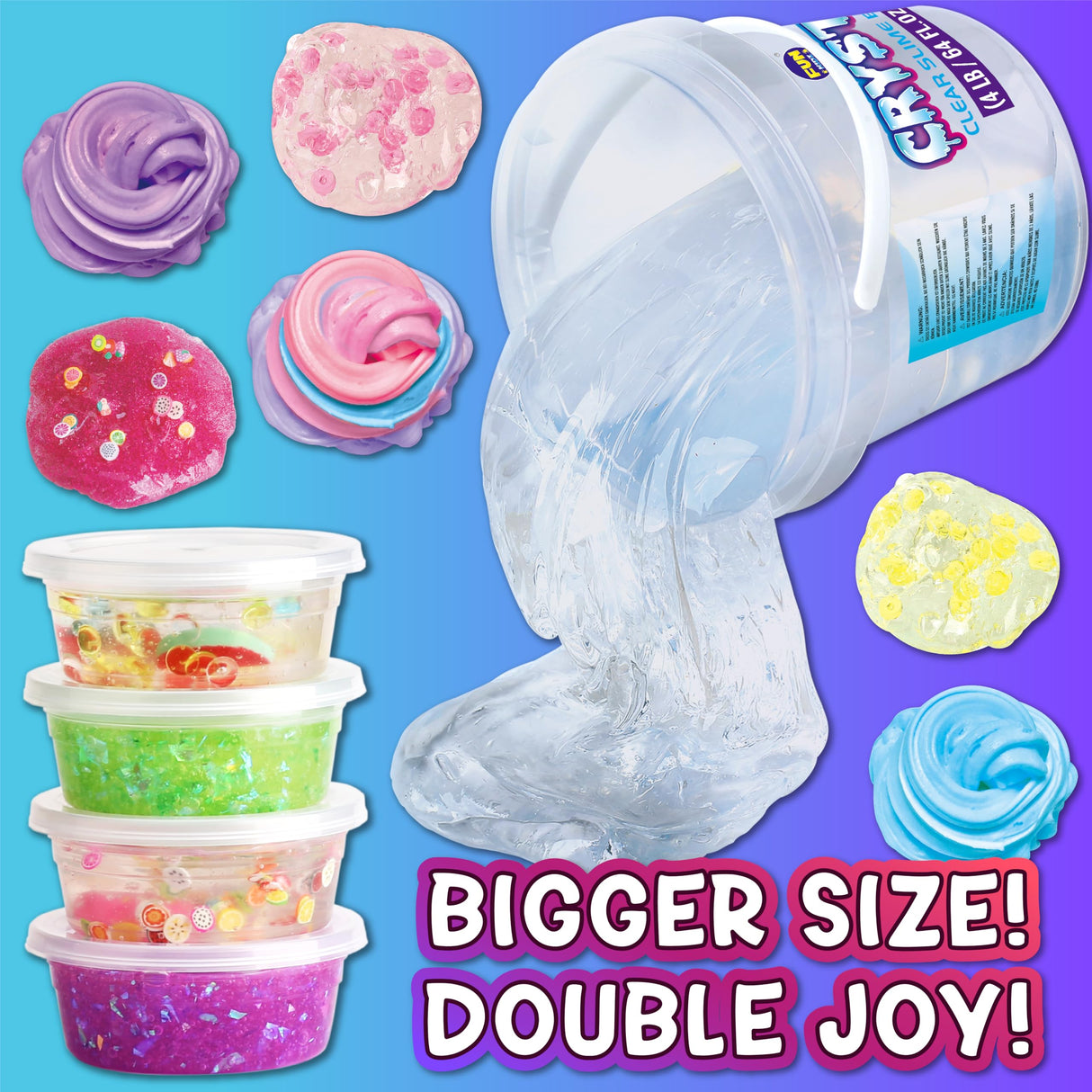 4 LB Huge Glassy Clear Slime Bucket Toy for Kids, FunKidz 64 FL OZ Premade Big Crystal Slime Pack Gift with 29 Sets Add-ins Jumbo Slime Kit for Girls Boys Party Present FUN KIDZ