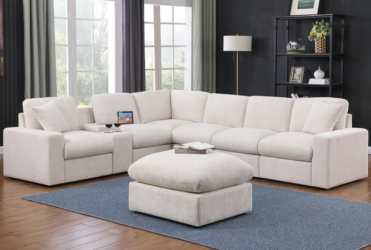 YOPTO 127" Modular Sectional Sofa,Modern Oversized Cloud Couch with Cup Holder&USB Port,7 Seater Convertible L-Shaped Chenille Sofas W/Ottoman,2 Pillows&Storage Box,Comfy Couches for Living Room,Beige YOPTO