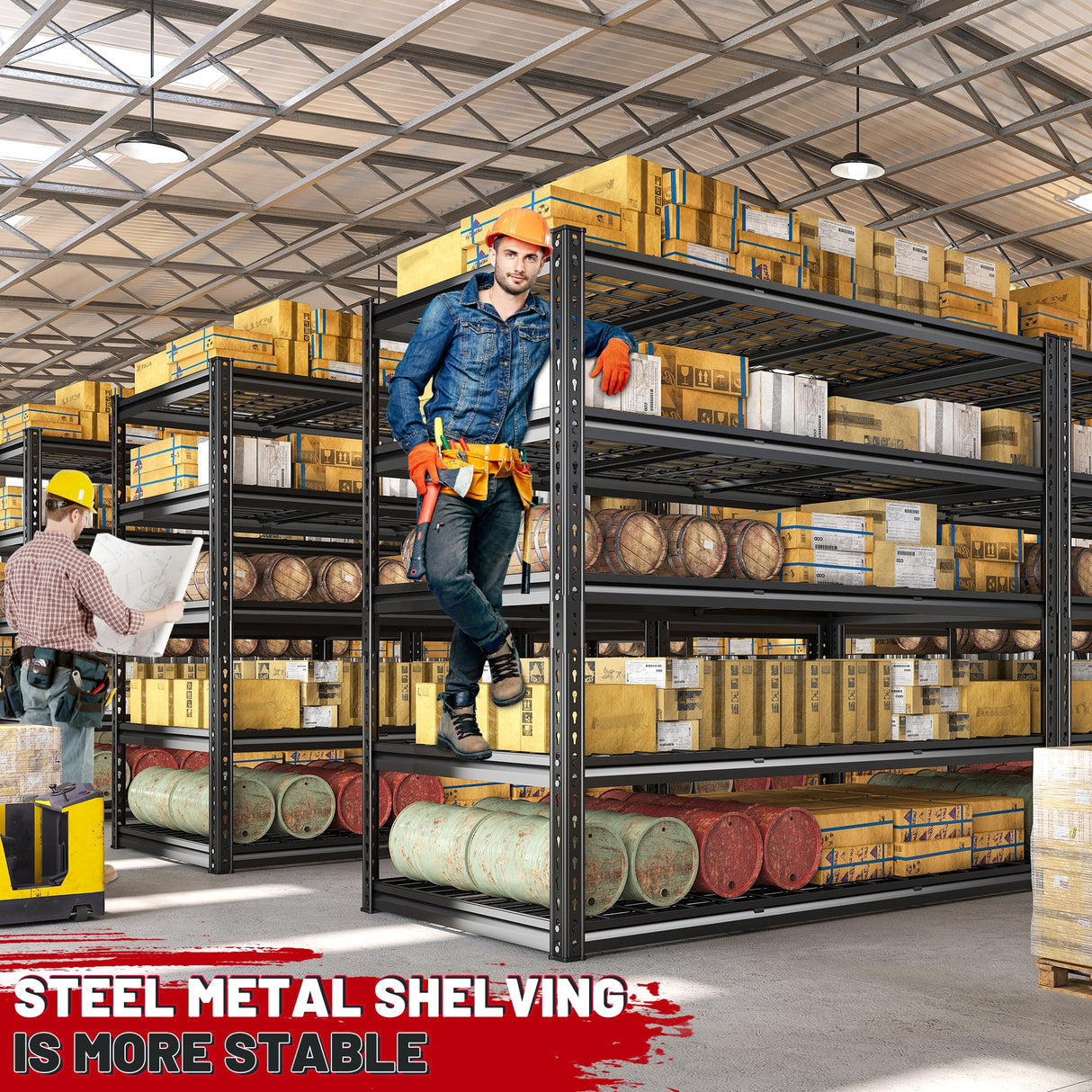 REIBII 55" W Garage Shelving 3000LBS Heavy Duty Storage Shelves 5 Tier Adjustable Metal Shelving Unit for Storage Rack Garage Storage Shelves Industrial Utility Shelf, 55" W x 24" D x 72" H REIBII