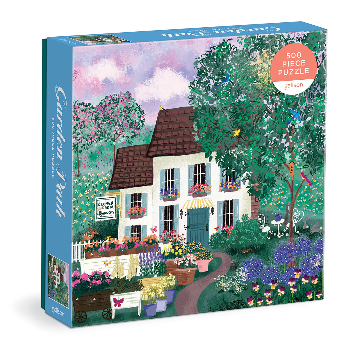 Galison Garden Path – 500 Piece Puzzle Fun and Challenging Activity with Bright and Bold Artwork of Country Cottage and Plant Path for Adults and Families Galison