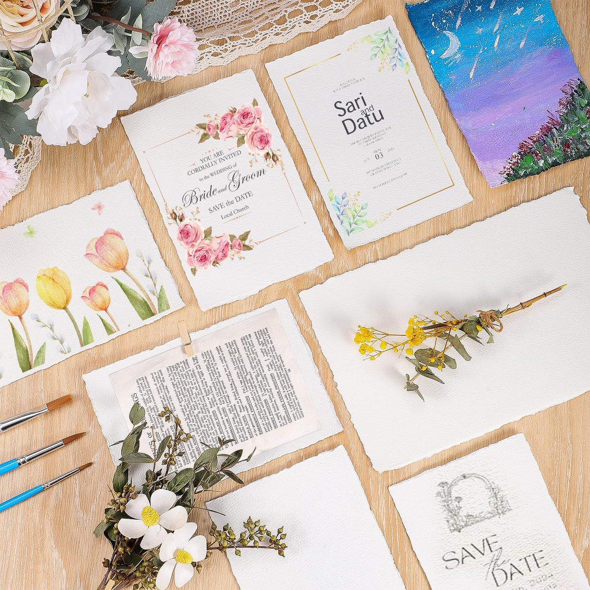 50 Sheets Watercolor Paper 4 x 6inch, 300 GSM Deckled Edge Paper Rough/Textured Handmade Paper Cotton Paper for Watercolors, Wedding Invitations, Cards, Crafts Prudiut