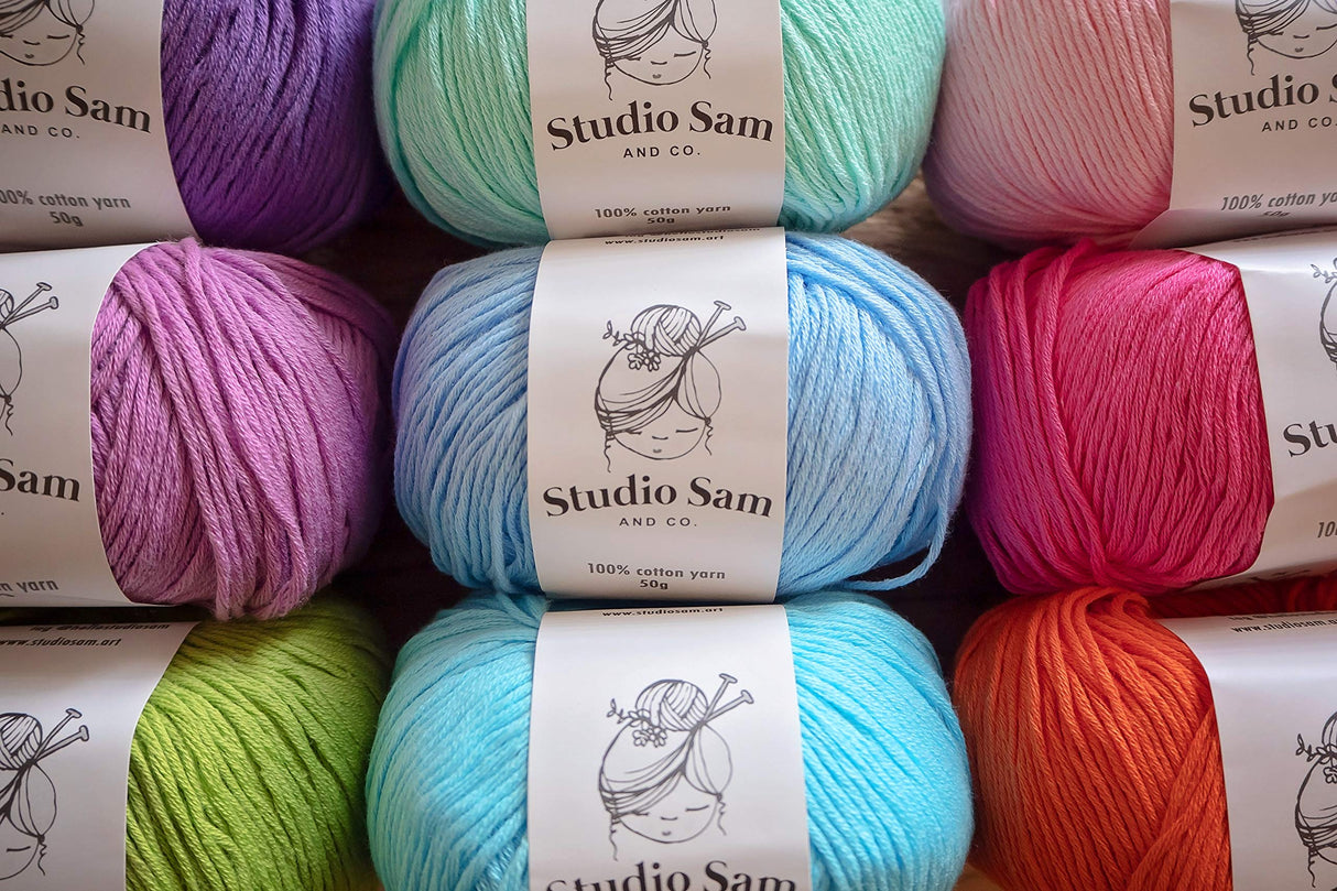 Studio Sam Pure Cotton Yarn Set for Knitting and Crochet. Pack of 10 Skeins, Total 1850 Yards. Great for Baby Blankets and Clothes. Boho Brights Collection. Studio Sam and Co