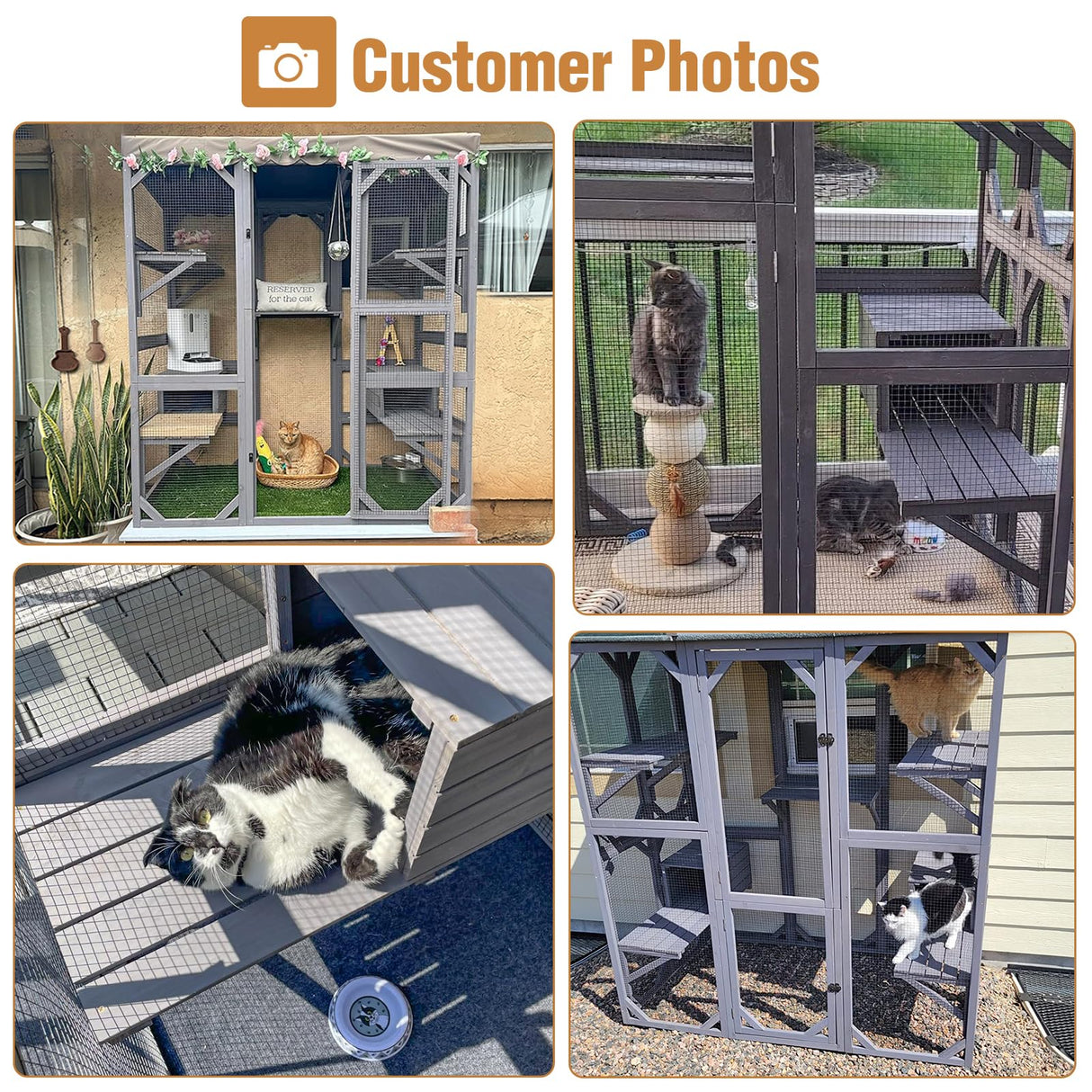 Large Catio Outdoor Cat Enclosure with Condos, Wood Catio Walk in Cat House, Kitty Shelter Indoor with Waterproof Roof Suumerpety
