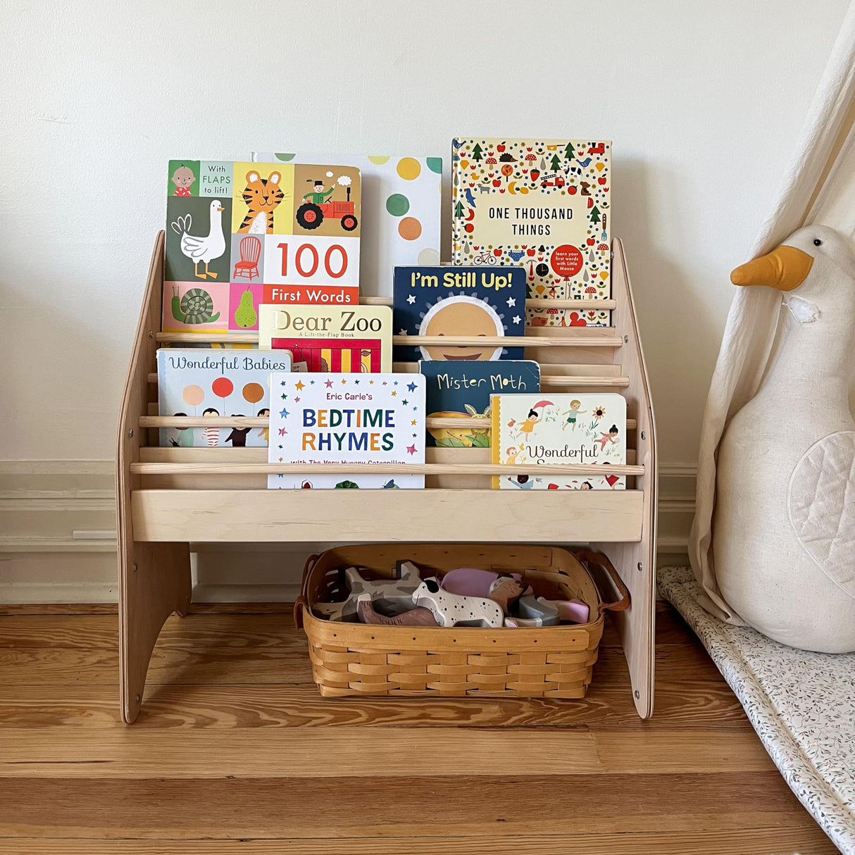 Montessori Bookshelf for Toddler Wood Kids Playroom Furniture Natural Wooden Nursery Gift Birthday Baby Neutral Room Storage Shelf Large Bookcase Child Decor Idea (Small) Enjoy The Wood